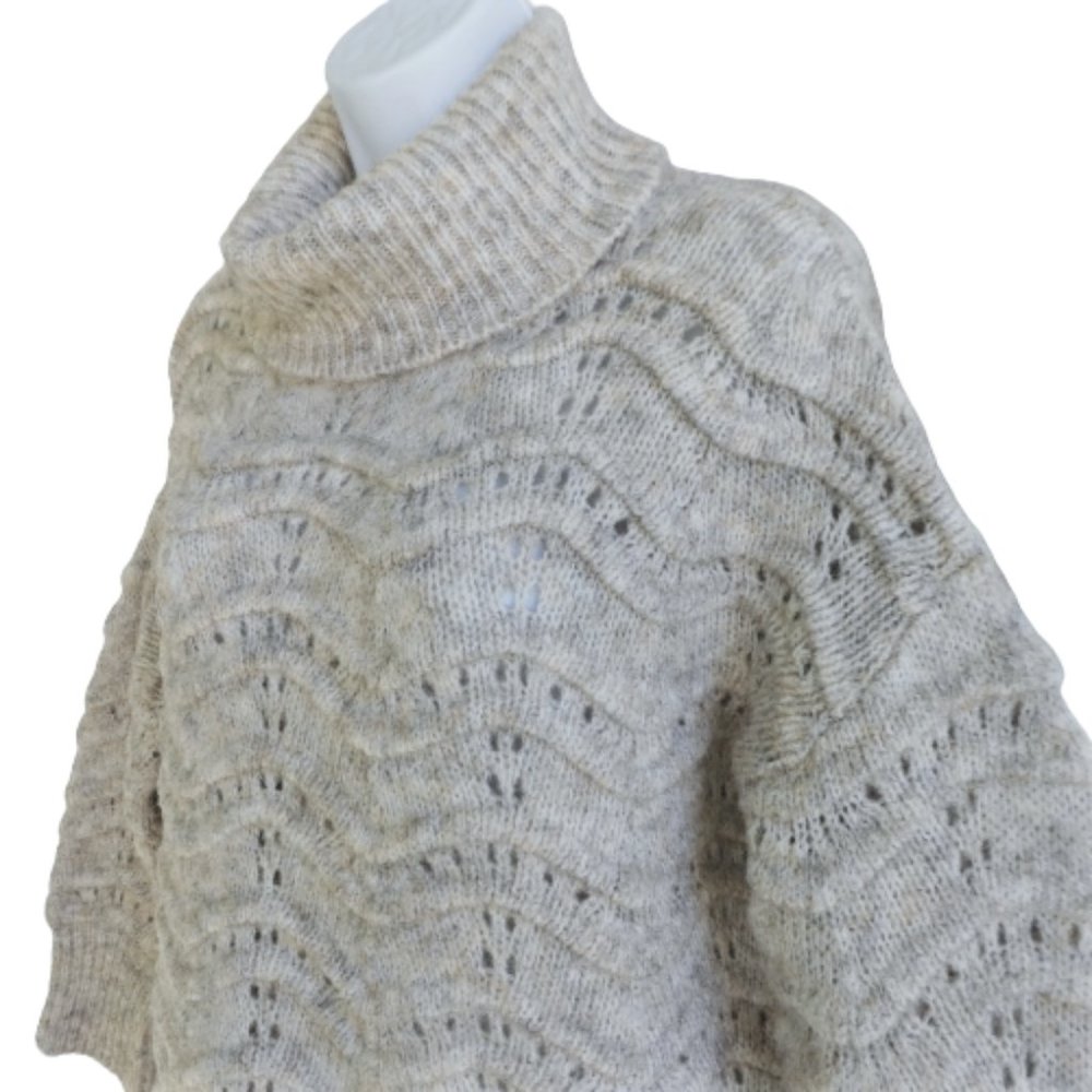FRNCH Paris Chevron Knit Sweater Ecru Oversized Cowl Turtle Neck Cozy S M